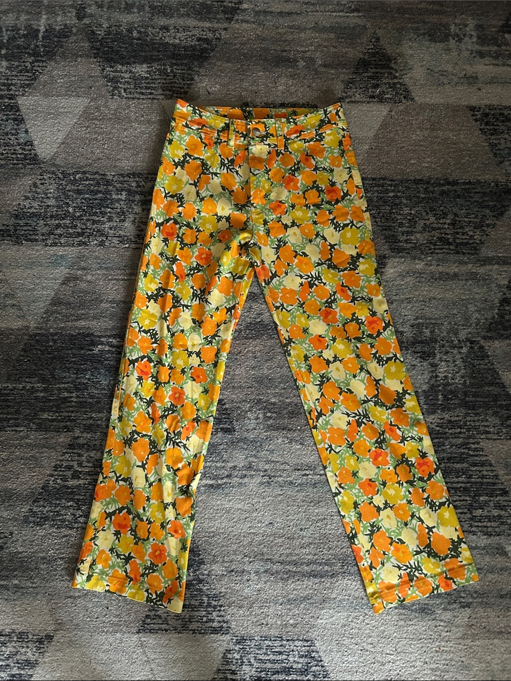 Simon Miller Yellow and Orange Floral Wide-Leg Jeans